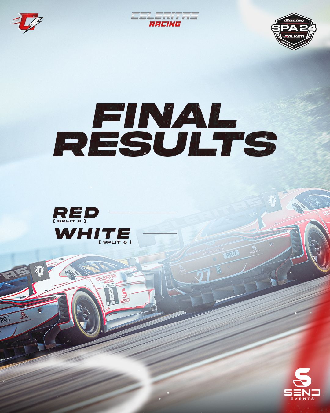 Results graphic — sim GT team, Spa 24 Hours