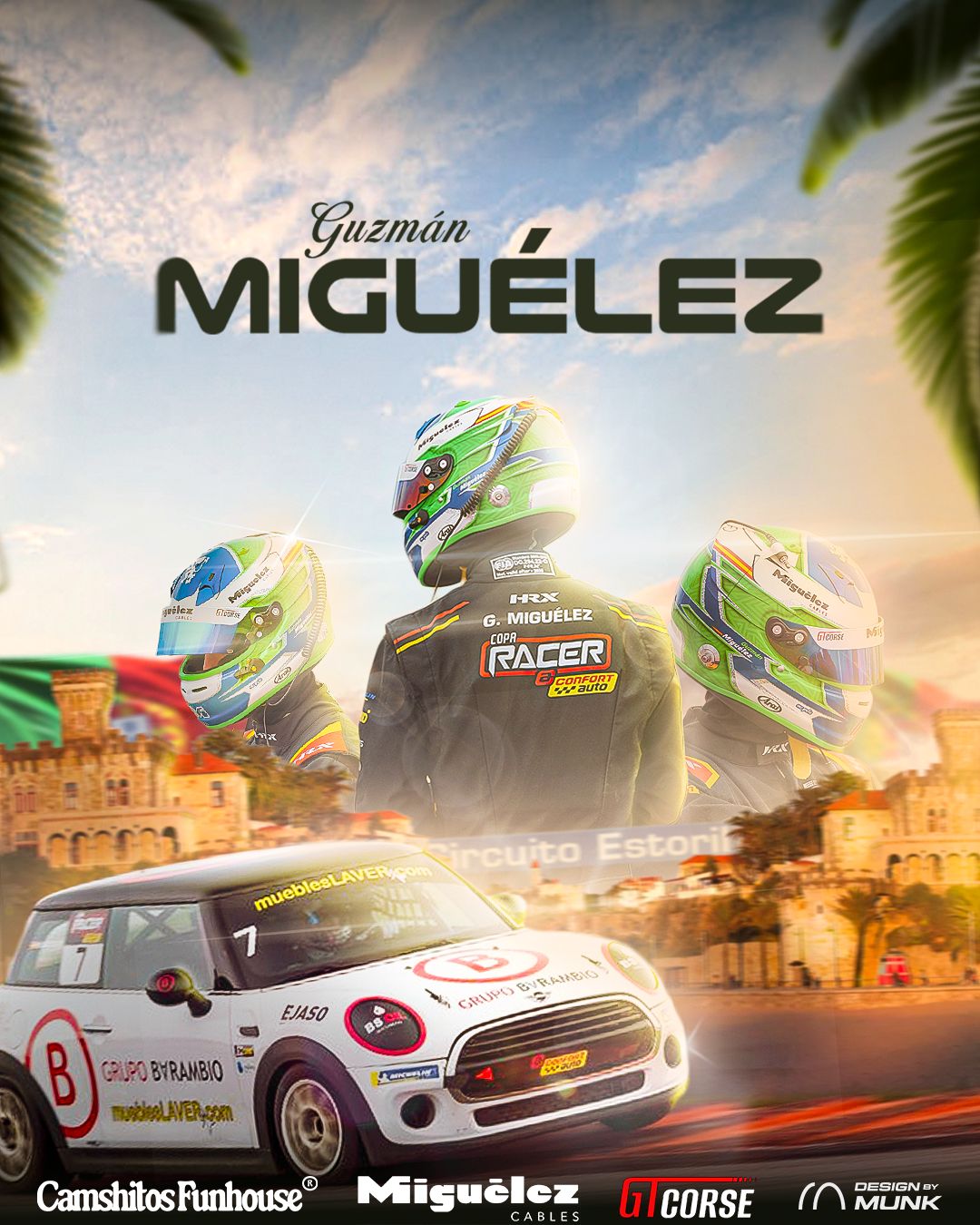 Driver graphic — Copa Racer at Estoril, serif headline